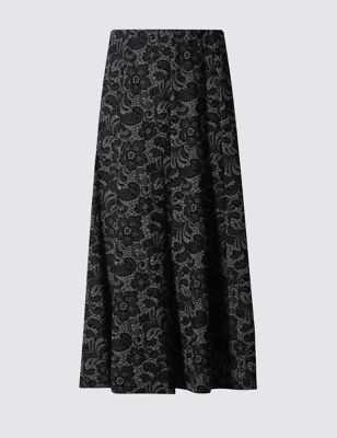 Tailored Fit Lace Flock Midi Skirt